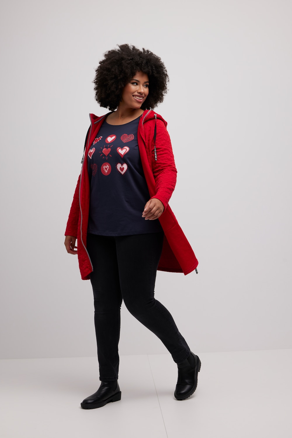 grandes tailles veste longue en molleton, femmes, rouge, taille: 48/50, polyester, ulla popken
