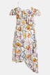 Midikjole, off-shoulder, blomstertryk, flæser