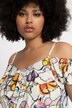 Midikjole, off-shoulder, blomstertryk, flæser