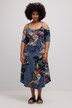 Midikjole, off-shoulder, allover-print, halvlange ærmer, afrundet søm
