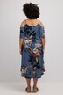 Midikjole, off-shoulder, allover-print, halvlange ærmer, afrundet søm