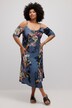 Midikjole, off-shoulder, allover-print, halvlange ærmer, afrundet søm