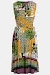 Vestido midi, aberturas, estampado de parches, escote en V, tirantes anchos