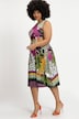 Vestido midi, aberturas, estampado de parches, escote en V, tirantes anchos