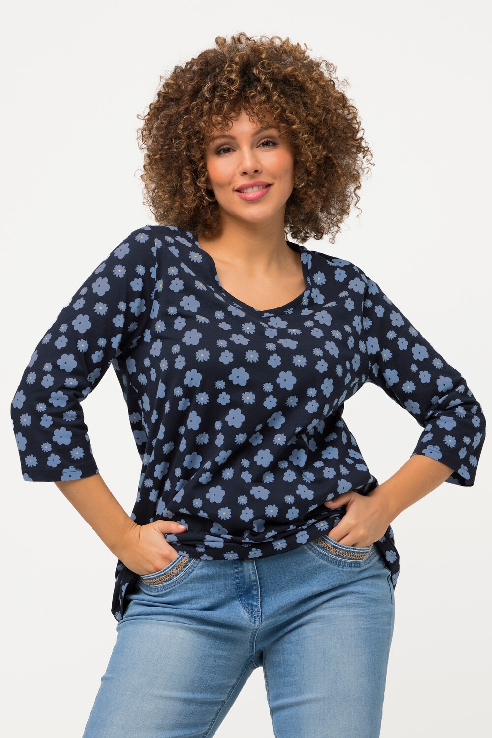 Grote Maten shirt, Dames, blauw, Maat: 54/56, Katoen, Ulla Popken