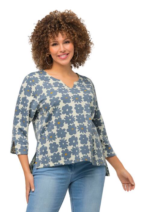 Mikina, květy, A střih, tunikový výstřih, 3/4 rukávy