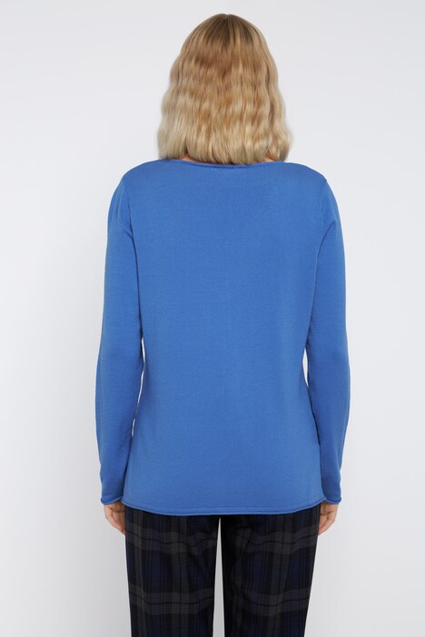 Pullover, V-Ausschnitt, Ziernaht, Langarm, Rollkanten