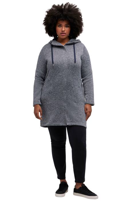 Bunda z pleteného flísu, stojáček, kapuce, kapsy na zip