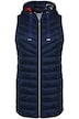 Dlouhá prošívaná vesta, zip na lemu, stojáček, kapuce