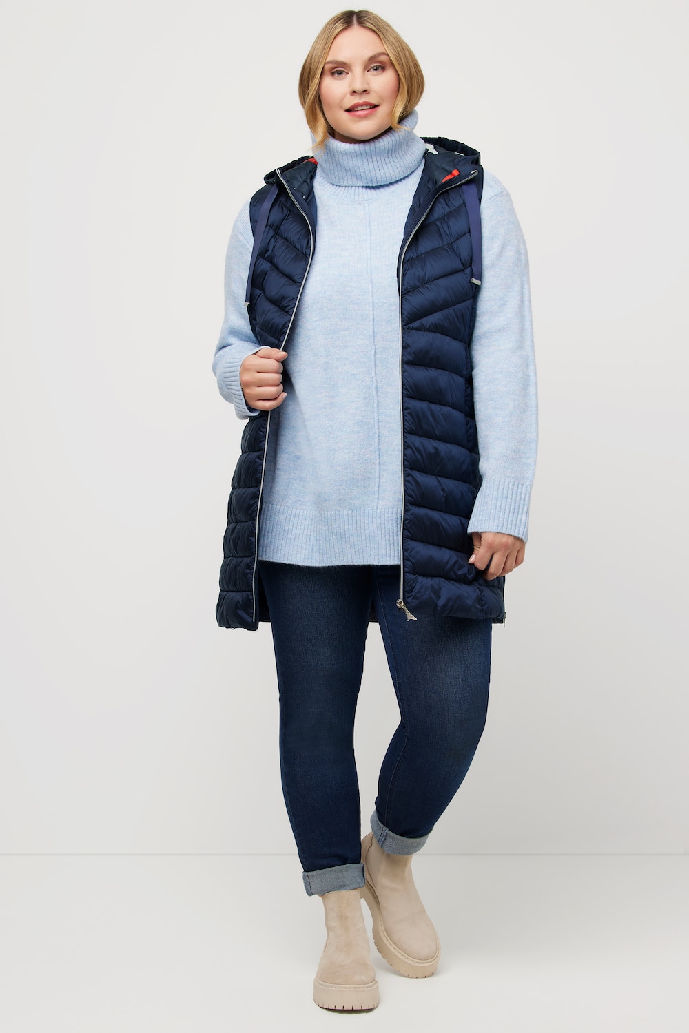 Grote Maten longline bodywarmer, Dames, blauw, Maat: 58/60, Synthetische vezels, Ulla Popken