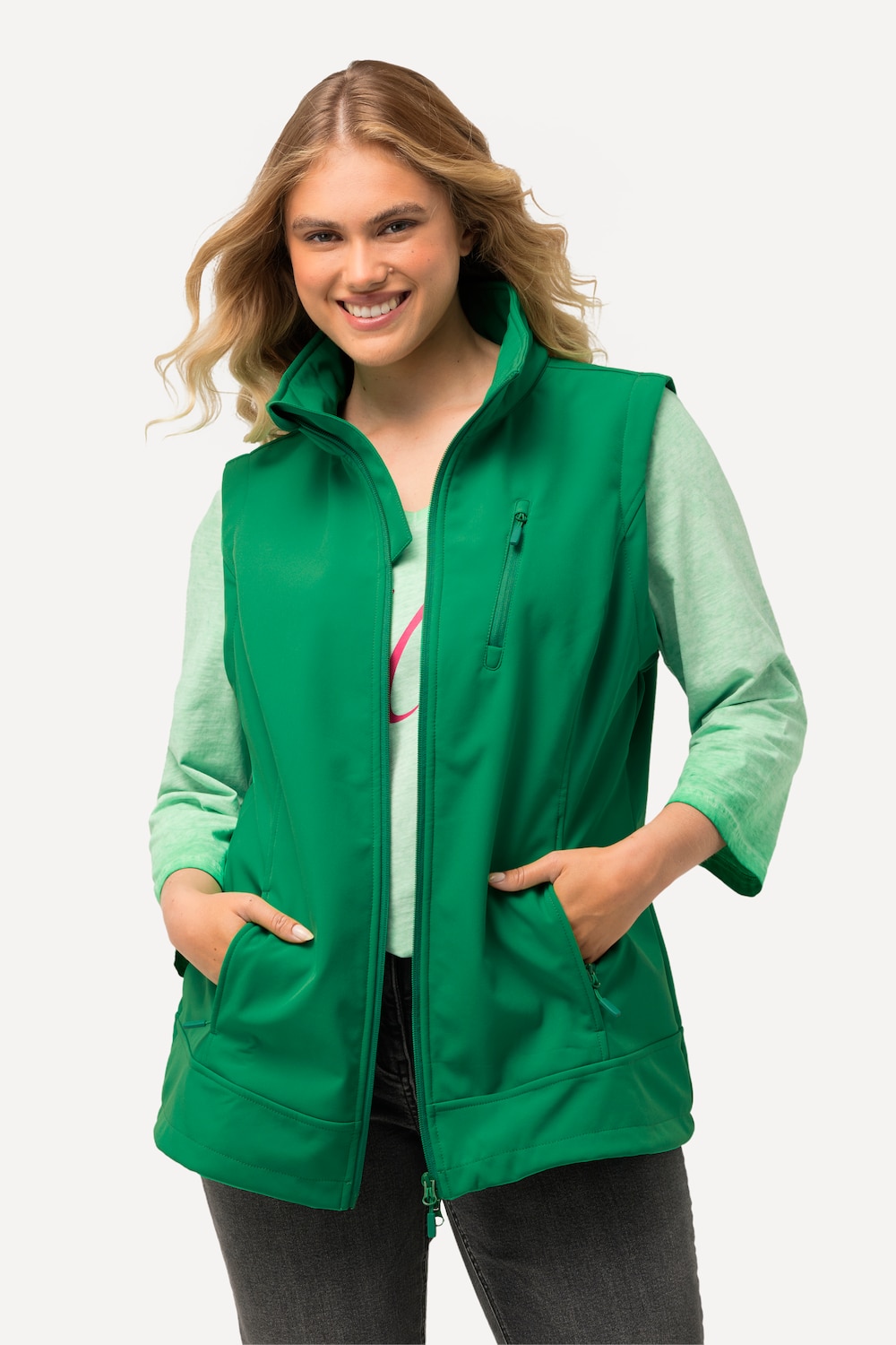 Grote Maten mouwloos softshell vest, Dames, groen, Maat: 46/48, Polyester, Ulla Popken