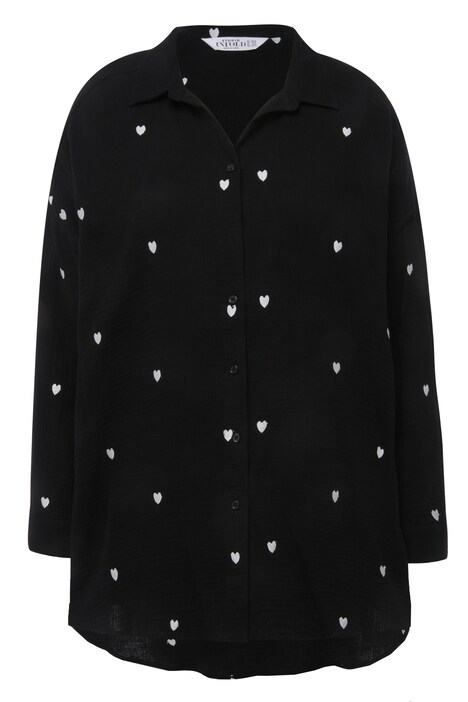 Košilová halenka, oversize, mušelín, výšivka srdce, límeček, dlouhé rukávy