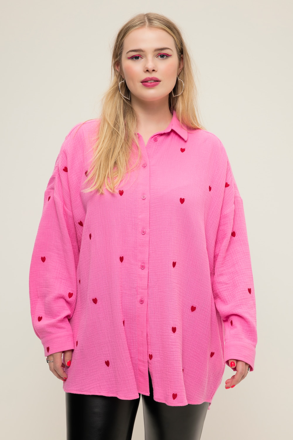 Grote Maten Overhemdblouse, Dames, roze, Maat: 54/56, Katoen, Studio Untold