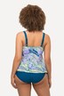 Tankini, wzór w fale, miękkie miseczki, dekolt w serek, marszczone tasiemki