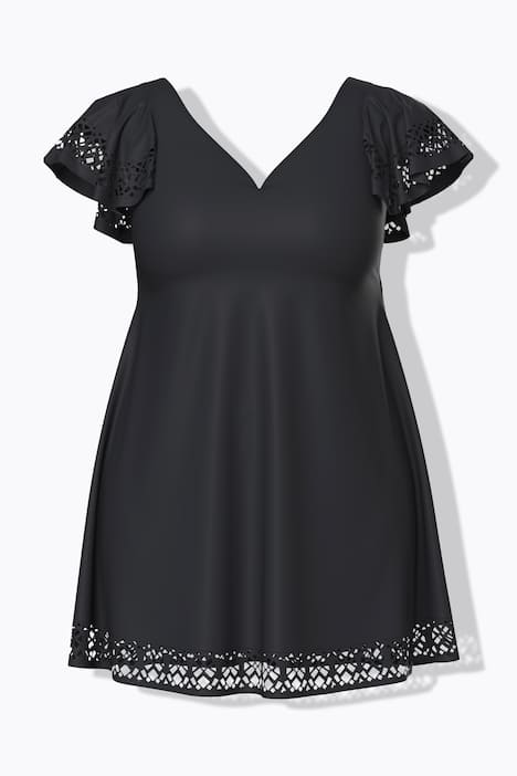 Badekleid, Flügelärmel, Softschalen, Lasercut-Muster, Bügel