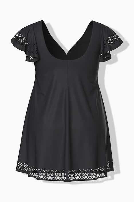 Badekleid, Flügelärmel, Softschalen, Lasercut-Muster, Bügel
