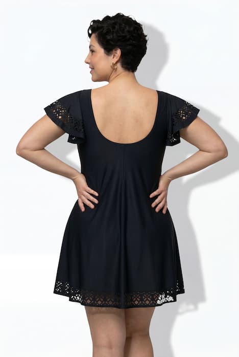 Badekleid, Flügelärmel, Softschalen, Lasercut-Muster, Bügel