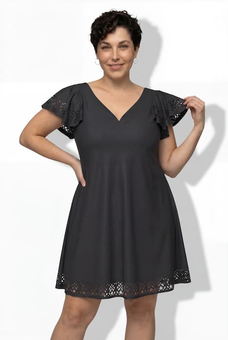 Badekleid, Flügelärmel, Softschalen, Lasercut-Muster, Bügel