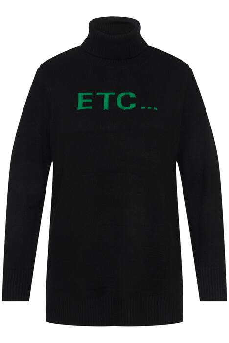 Svetr, nápis, rolákový límec, dlouhé rukávy