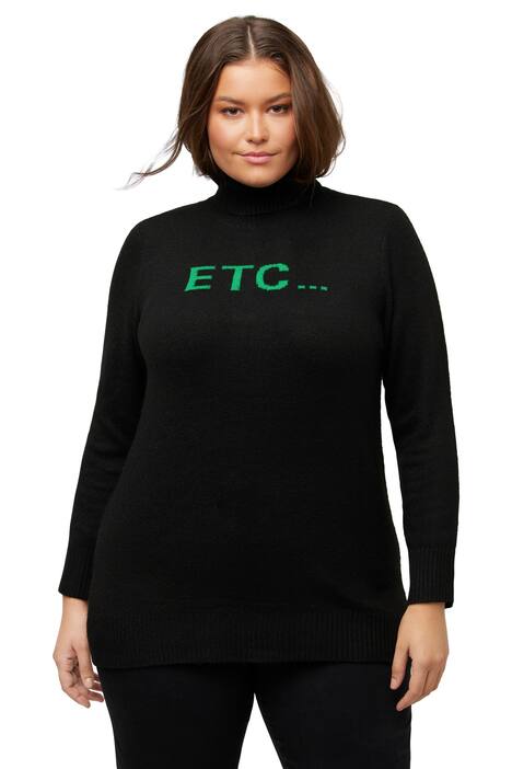 Svetr, nápis, rolákový límec, dlouhé rukávy