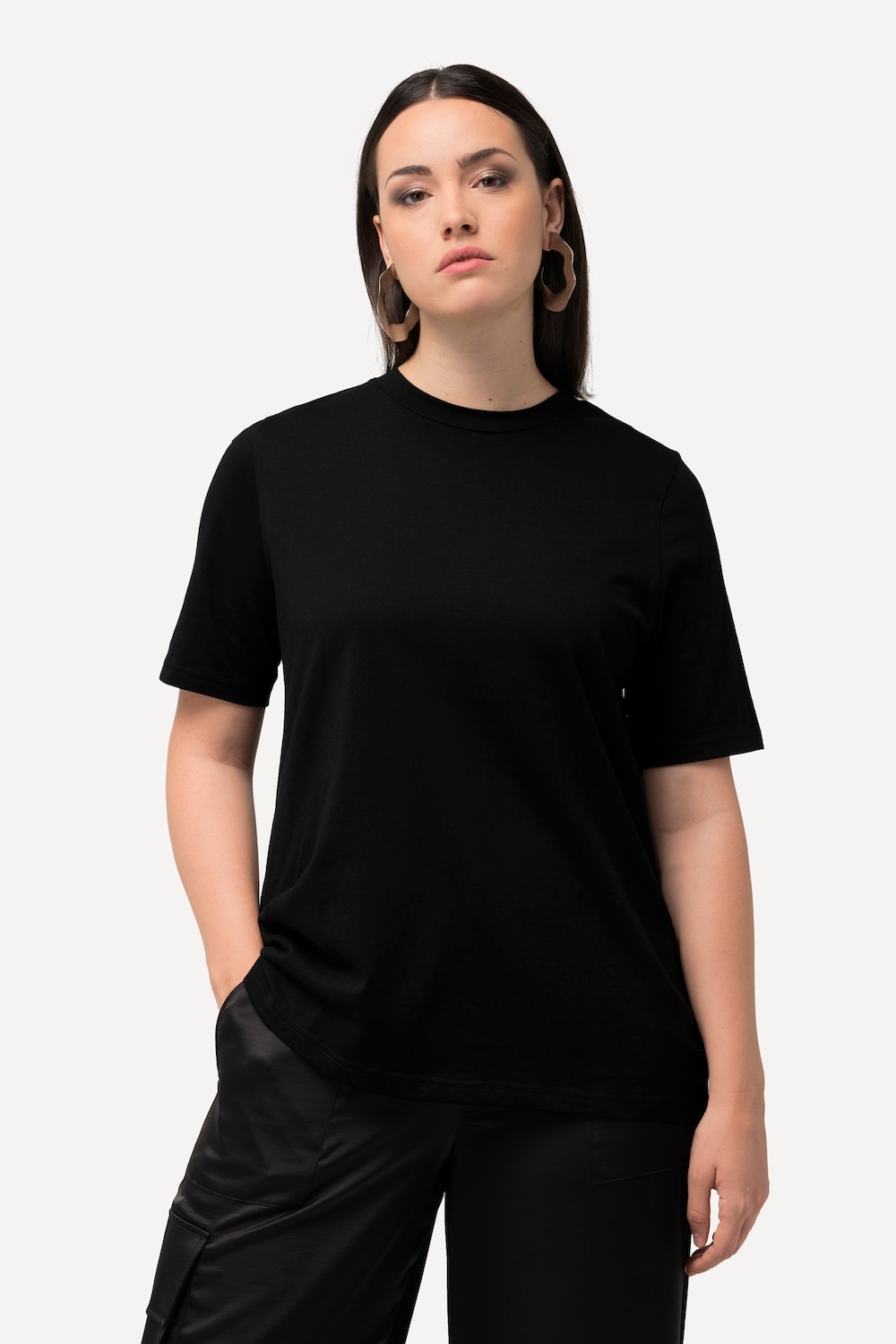Grote Maten T-shirt, Dames, zwart, Maat: 50/52, Katoen, Ulla Popken