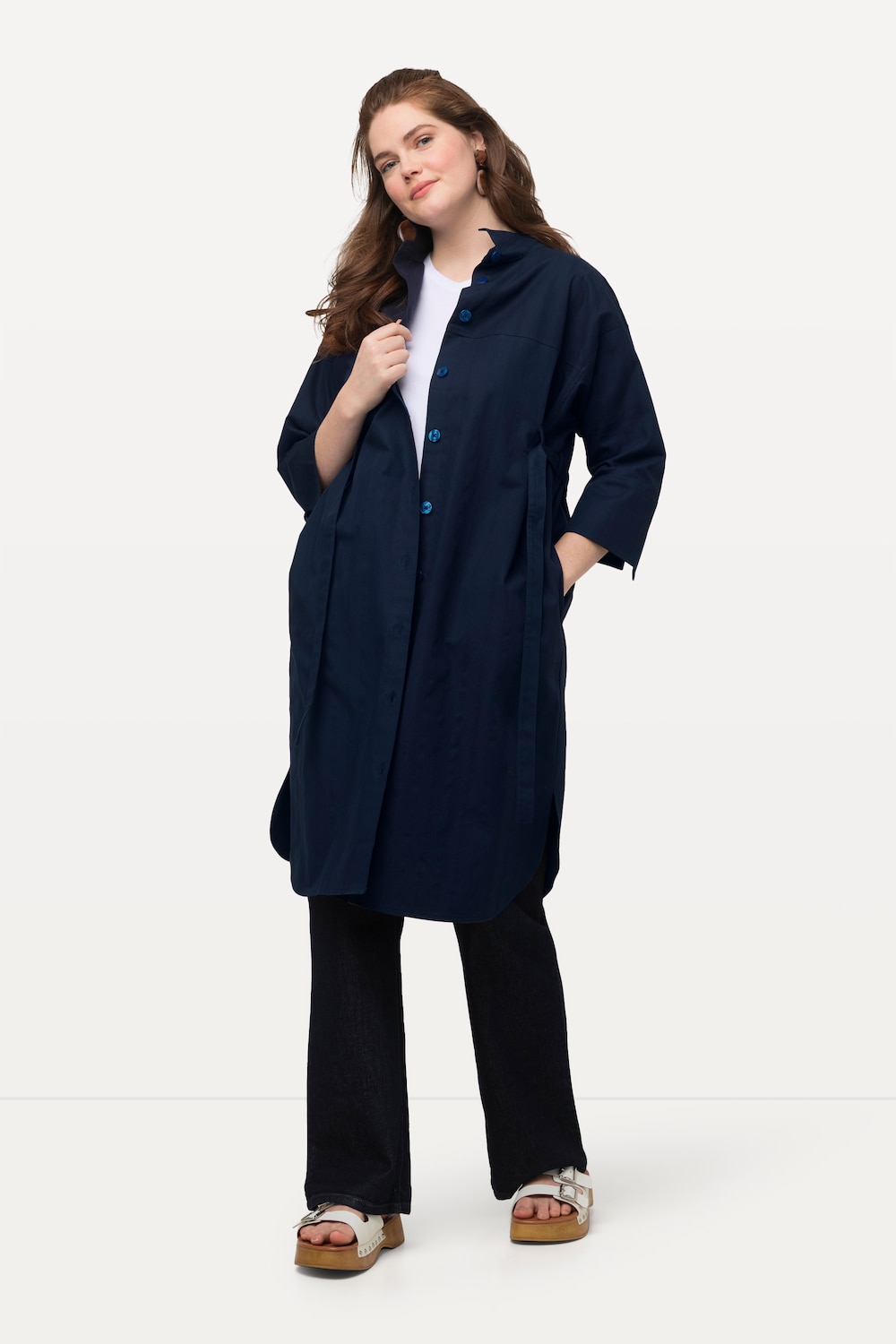 grandes tailles veste longue, femmes, bleu, taille: 44/46, coton, ulla popken