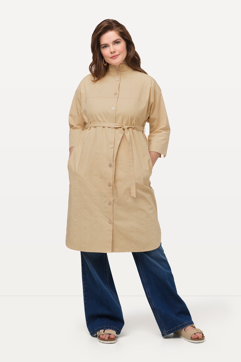 Große Größen Longjacke, Damen, beige, Größe: 46/48, Baumwolle, Ulla Popken