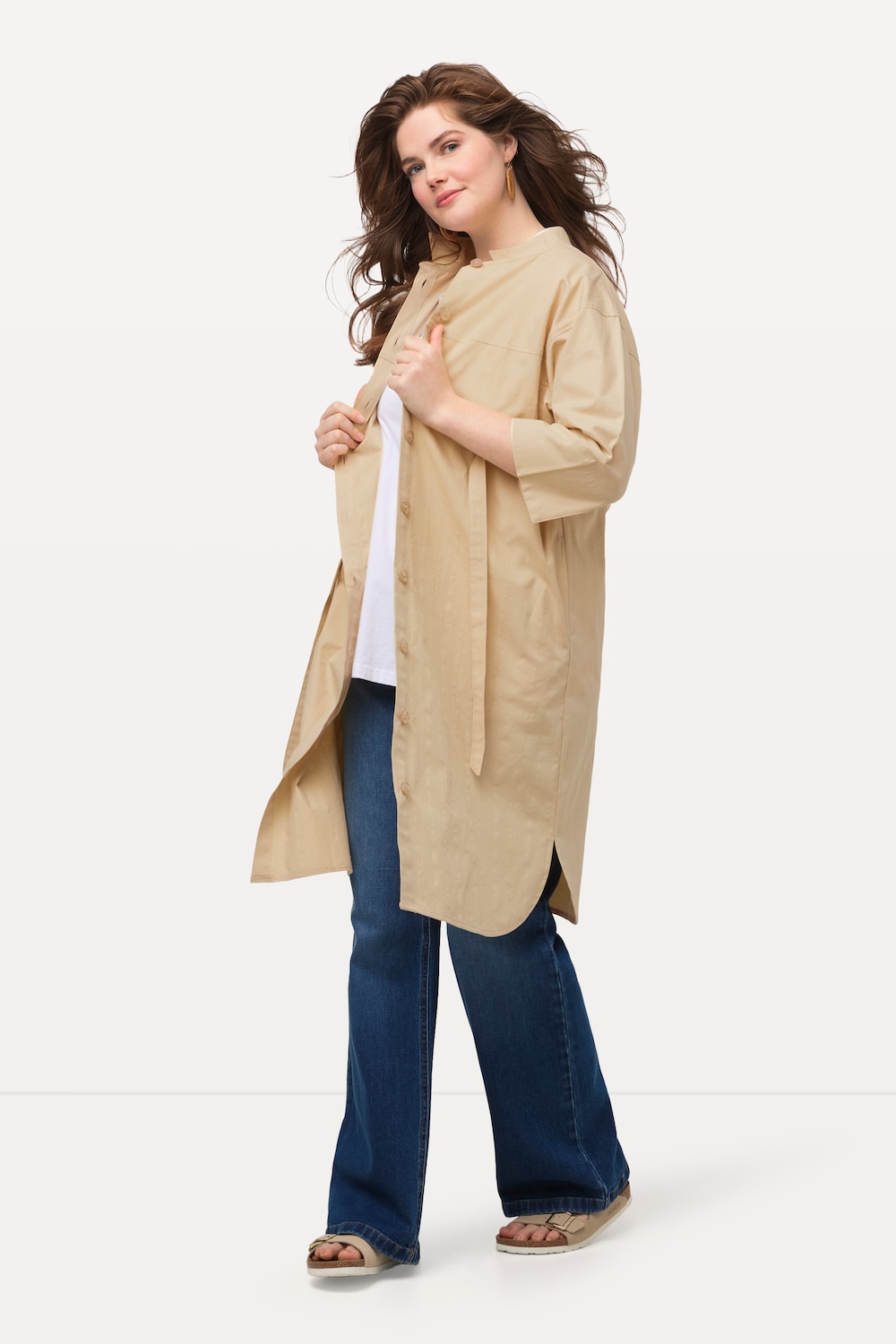 Große Größen Longjacke, Damen, beige, Größe: 46/48, Baumwolle, Ulla Popken