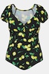 Maillot de bain, citrons, bonnets souples, manches bouffantes, boutons