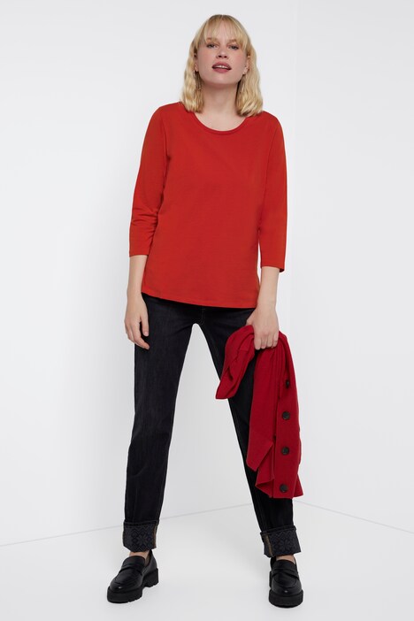 Shirt, Rundhals, Langarm, gerundeter Saum