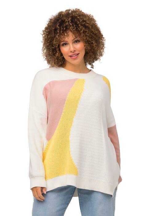 Svetr, gratický vzor, oversize, kulatý výstřih, dlouhé rukávy