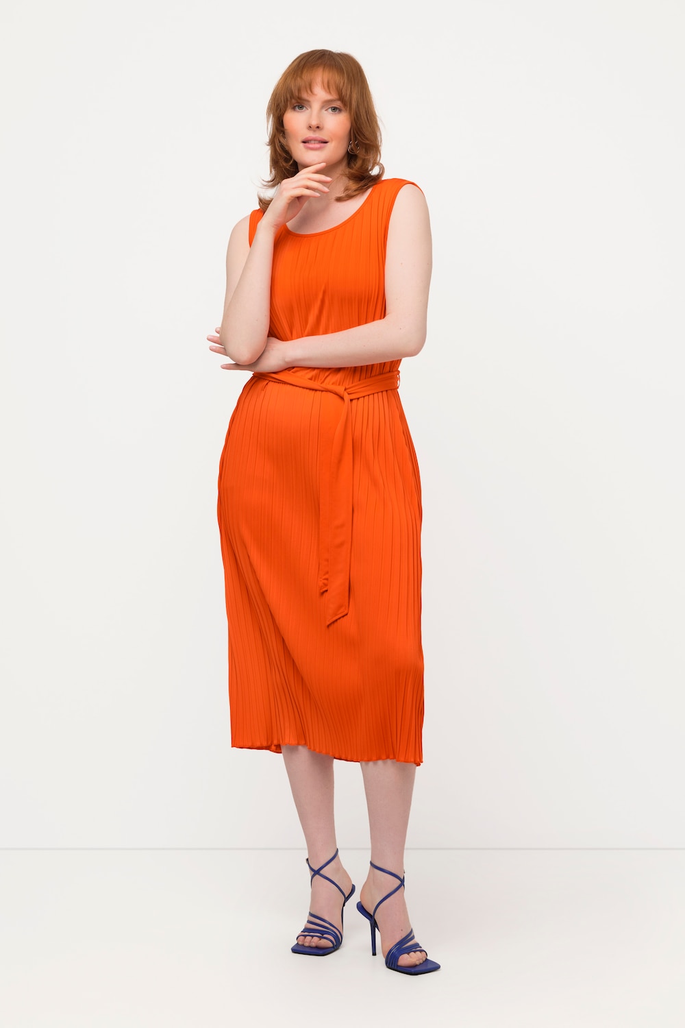 Grote Maten plisséjurk, Dames, oranje, Maat: 46/48, Polyester, Ulla Popken