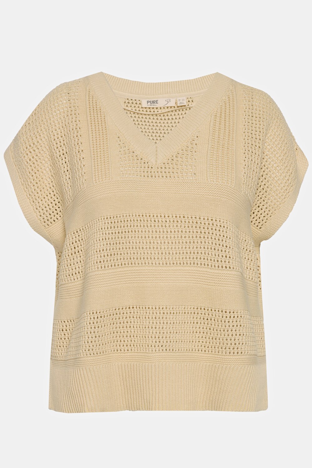 Stora storlekar Stickad slipover, Dam, beige, storlek: 46/48, Bomull, Ulla Popken