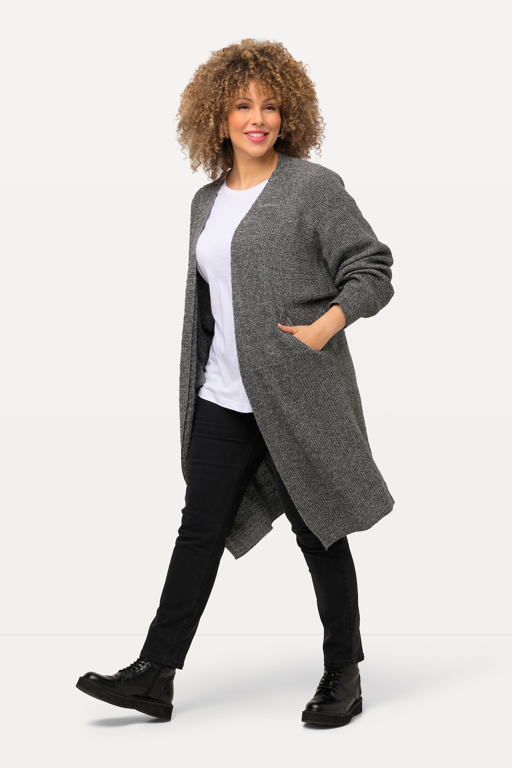 Grote Maten long cardigan, Dames, blauw, Maat: 46/48, Katoen/Synthetische vezels, Ulla Popken