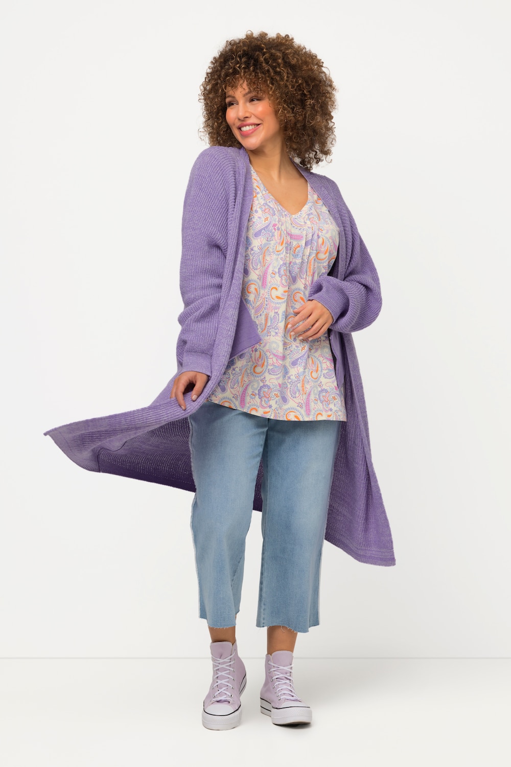 Grote Maten longline cardigan, Dames, paars, Maat: 50/52, Katoen/Synthetische vezels, Ulla Popken