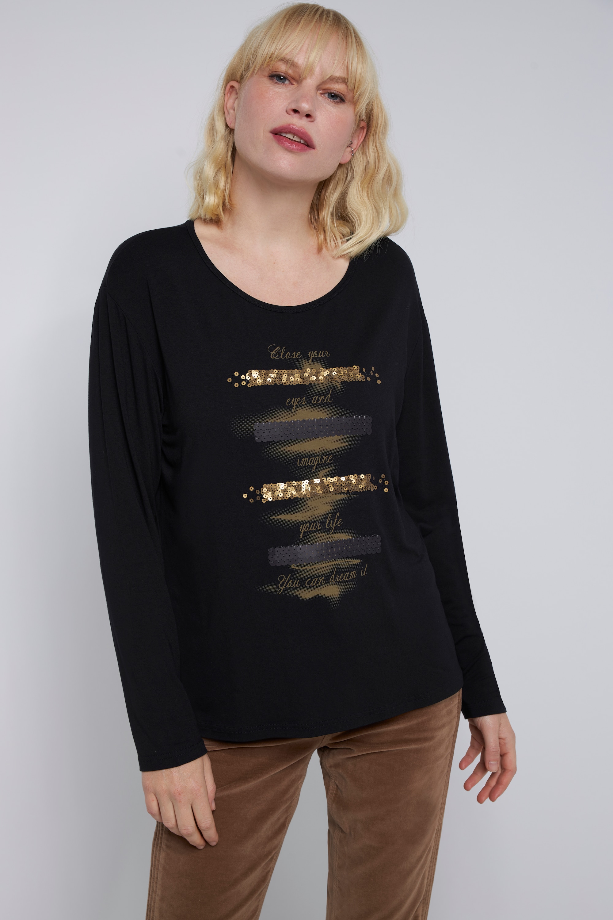 Gina Laura Damen T Shirt Print Rundhals Langarm 816409