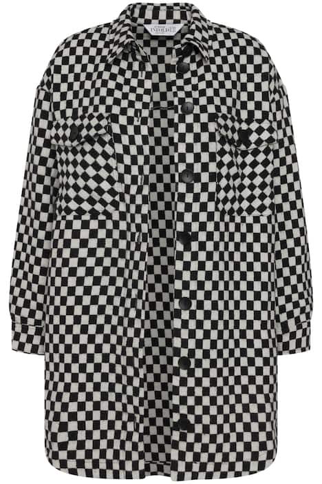 Košilová bunda, oversize, šachovnicový vzor, límeček, dlouhé rukávy