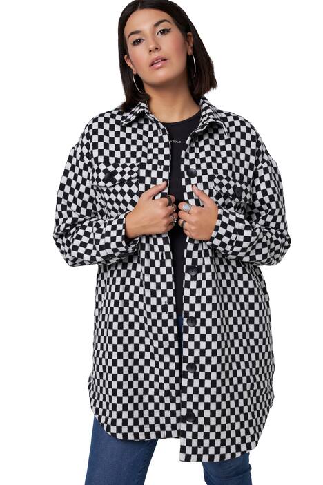 Košilová bunda, oversize, šachovnicový vzor, límeček, dlouhé rukávy