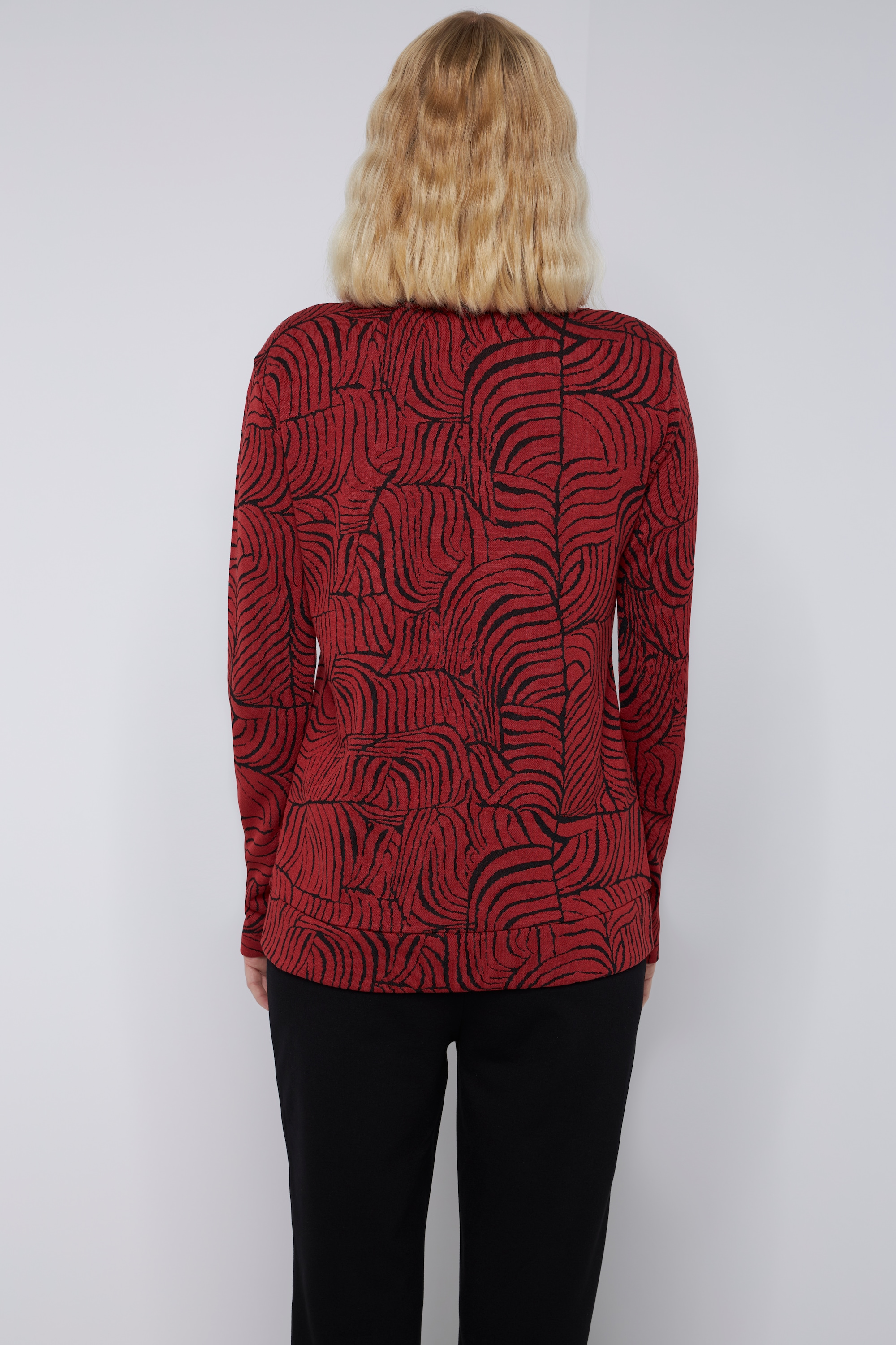 Gina Laura Damen Sweatshirt Jacquard Muster Tunika Ausschnitt Langarm 816423