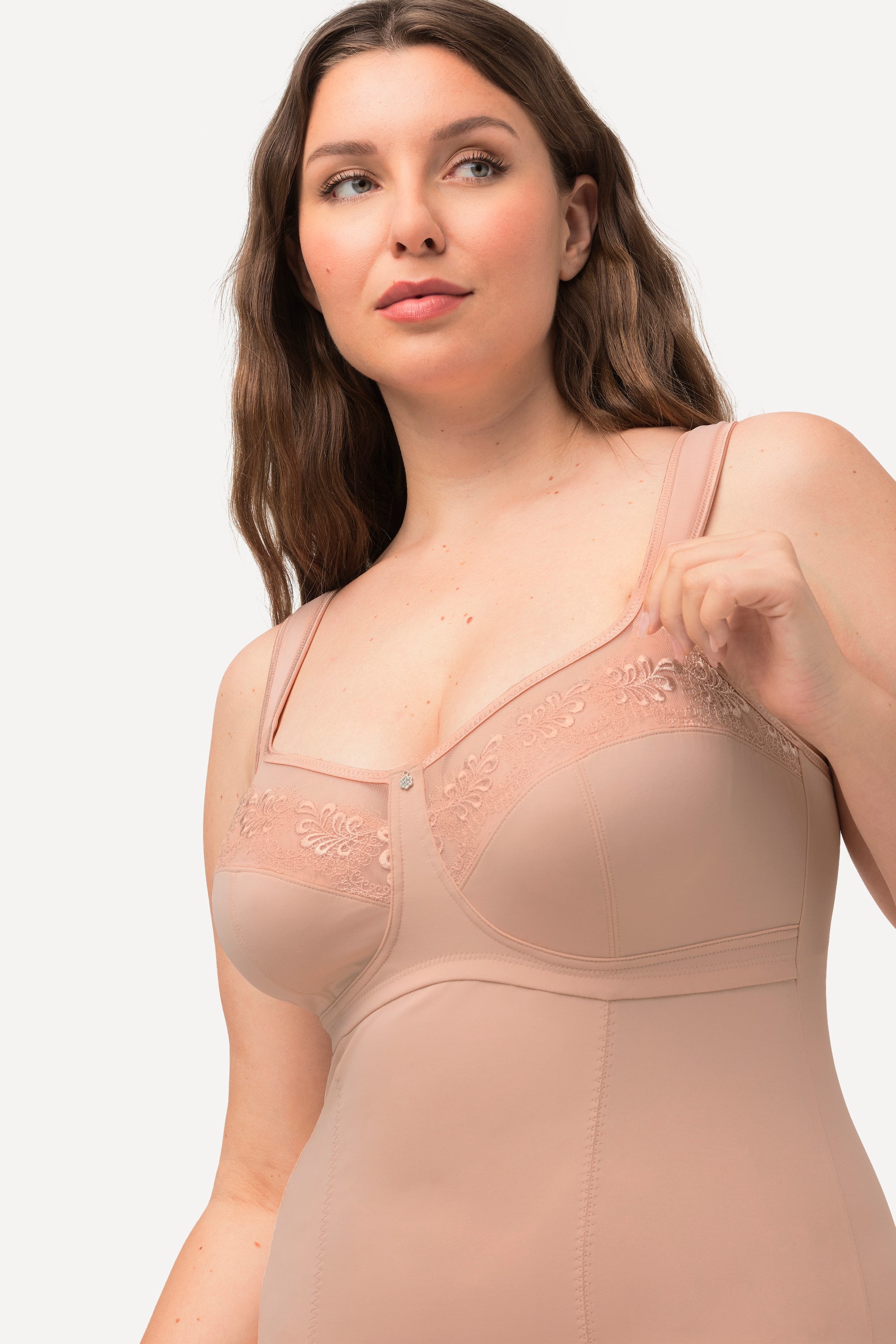 Ulla Popken Damen große Größen Shaping Top Stickerei Powermesh