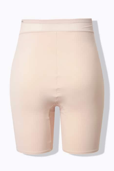 Bermuda gainant, taille haute. Large ceinture en mesh, effet cache-cœur