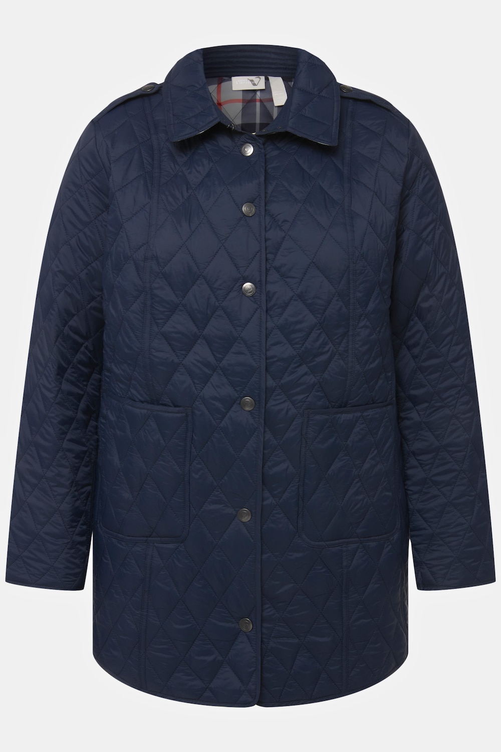 Stora storlekar Quiltad jacka i smal modell med rutmönster och skjortkrage, Dam, blå, storlek: 46/48, Polyester/Syntetfibrer, Ulla Popken