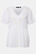Bluse, Boxy Fit, V-Ausschnitt mit Spitzenband, Halbarm