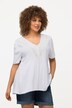 Bluse, Boxy Fit, V-Ausschnitt mit Spitzenband, Halbarm