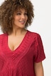 Bluse, Boxy Fit, V-Ausschnitt mit Spitzenband, Halbarm