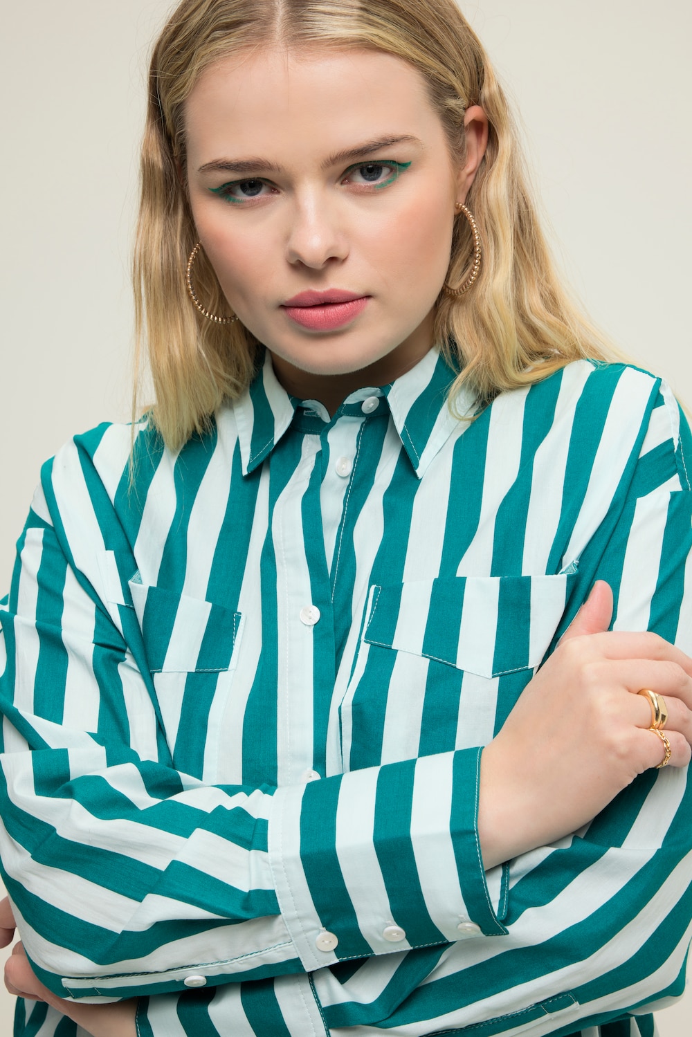 Grote Maten Shirtblouse, Dames, turquoise, Maat: 46/48, Katoen, Studio Untold