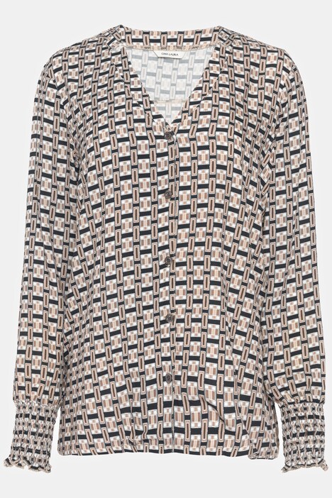 Bluse, Grafik Print, V-Ausschnitt, Langarm