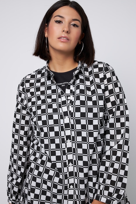 Black White Checkered Shirt Dress black Ulla Popken