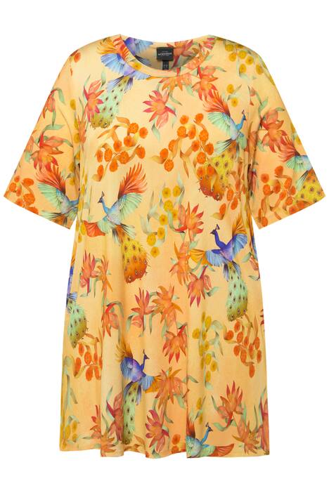 Slinky tričko, ptáci, A střih, kulatý výstřih, delší krátké rukávy