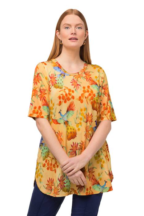 Slinky tričko, ptáci, A střih, kulatý výstřih, delší krátké rukávy